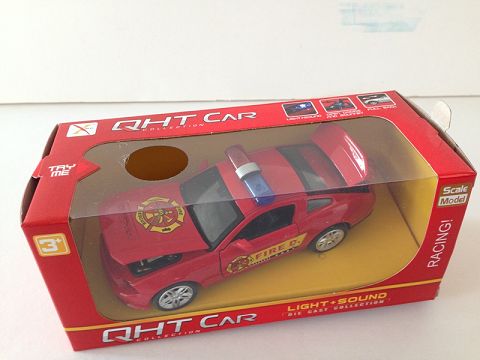 1:32野马合金回力消防车,4开门，前内灯带声光（开窗盒,一款一色混装）