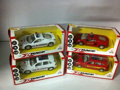1:43合金回力消防车，救护车，前灯带声光（开窗盒,四款二色混装）