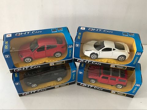 1:32宝马X6，M5，法拉利，悍马，合金回力跑车,2开门（开窗盒,四款各一色混装）