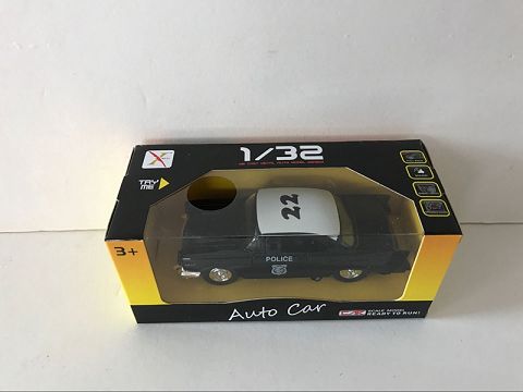 1:32合金回力老爷车警车,2开门，前内灯带声光（开窗盒,1款1色混装）