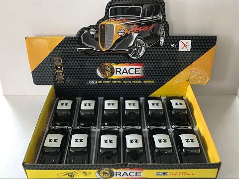 1:32合金回力老爷车警车,2开门，前内灯带声光（12只装一展示盒,1款1色混装）