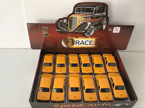 1:32合金回力老爷车拉达的士车,开门，（12只装一展示盒,1款各1色混装）