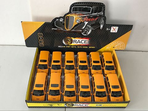 1:32 alloy hui li commercial vehicle: taxi, open the door, front and inner light with sound and light (12 PCS in a display box,1 style with 1 color)