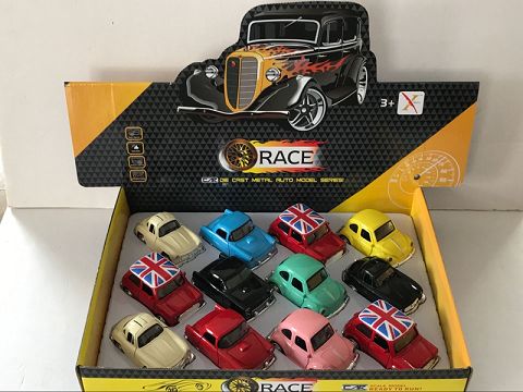 1:32 alloy return Q plate sports car, door opening, with sound and light (12 pieces in a display box, 4 3-color mixed)