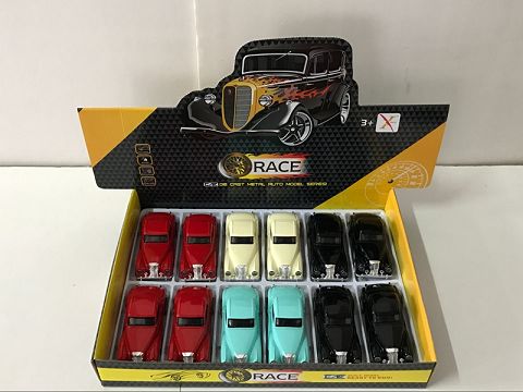 1:32 alloy resilience old ford pickup sports car, open door, with sound and light (12 pieces in a display box, 1 model with 4 colors)