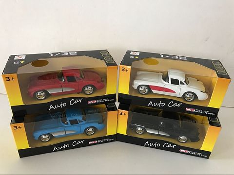 1:32 alloy return force old car chevy sports car, open door, with sound and light (window box, 1 style with 4 colors)