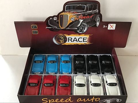 1:32 alloy resilience old car chevy sports car, open door, with sound and light (12 pieces in a display box, 1 model with 4 colors)