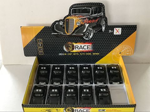1:32 alloy recovery old car Chevrolet police car, open door, with sound and light (12 pieces in a display box, 1 style and 1 color mixed)