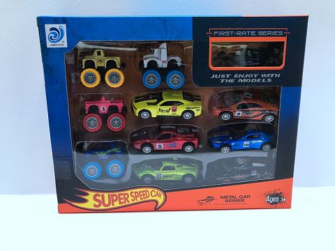 Two types of 10 sliding alloy cars with one sliding alloy equation car (color wheel)