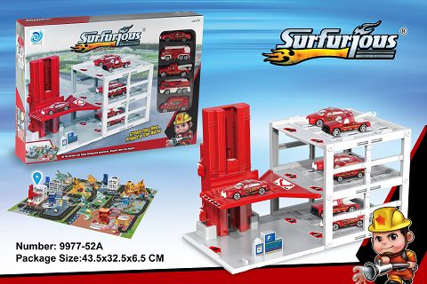 Lift fire parking lot +48PCS jigsaw puzzle with 5 alloy cars