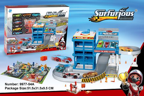 Rotating racing car park +48PCS jigsaw puzzle with 8 alloy cars
