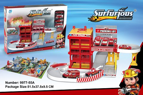 Rotating racing car park +48PCS jigsaw puzzle with 5 alloy cars