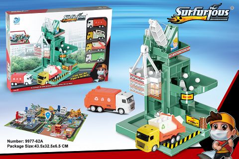 Sanitation crane +48PCS jigsaw puzzle with 4 alloy cars
