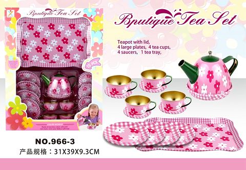 过家家马口铁粉底花茶具