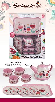 过家家马口铁粉红古典花茶具