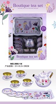 过家家马口铁粉紫花茶具