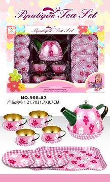 过家家马口铁粉底花茶具