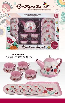 过家家马口铁粉红古典花茶具