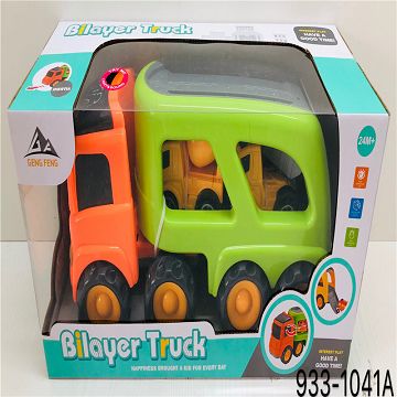（配2只滑行卡通工程车）灯光音乐-惯性卡通托头运输车