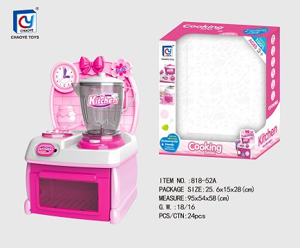 Cartoon pink educational kitchen, kitchen utensils and appliances combination