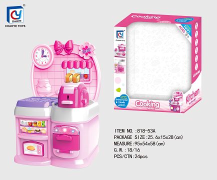 Cartoon pink educational kitchen, kitchen utensils and appliances combination