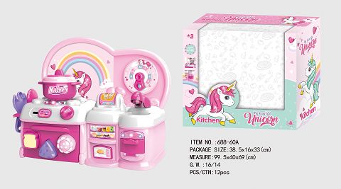 Cartoon powder unicorn educational kitchen, kitchenware combination