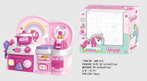 Cartoon powder unicorn educational kitchen, kitchenware combination
