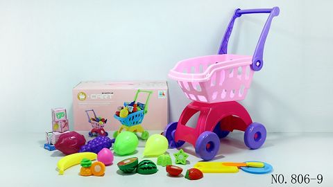 购物推车配水果+5个小盒子 18PCS（两色混装）