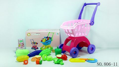 Shopping cart with vegetables +5 small boxes 18PCS (mixed with two colors)