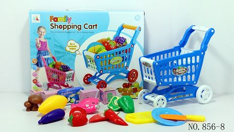 Shopping cart with fruits and vegetables +5 small boxes 15PCS (mixed with two colors)