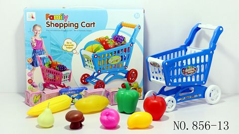 Shopping cart with fruit and vegetables +5 small boxes 13PCS (mixed with two colors)
