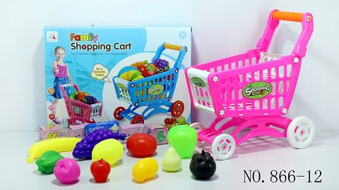Shopping cart with fruit +5 small boxes 16PCS (mixed with two colors)