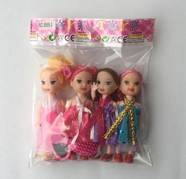 4只3.5寸芭比娃娃带梳，镜