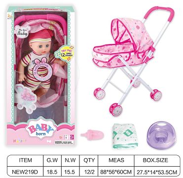 14 "English 12 tone IC water urination baby (with urine basin, diapers, water bottle, iron cart)
