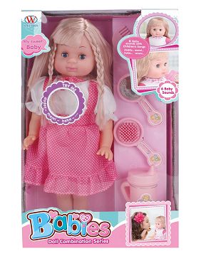 16 "new 6 music cotton body girl with mirror comb milk bottle