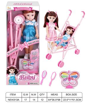18-inch English 12-tone IC girl doll (with iron trolley, comb, mirror, butterfly compact)