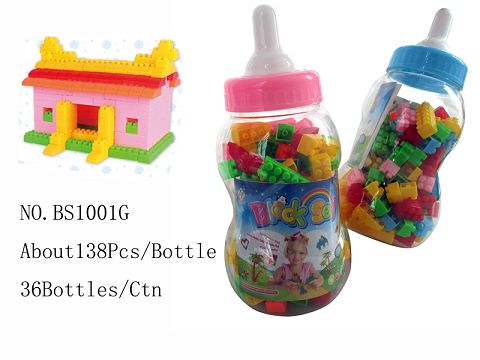 About 138PCS granulated legos are available in milk bottles