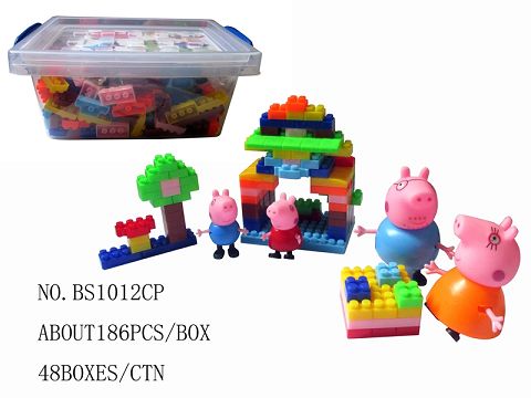 There are about 182 legos with 4 peppa pig