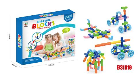 About 78 water pipe blocks with wheels