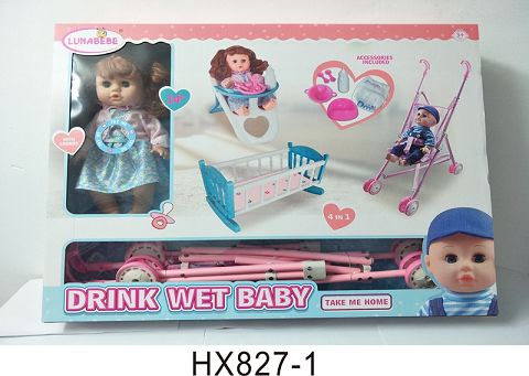 14 inches of water and urine doll with dining chair, cradle, iron cart, with 6 sound IC