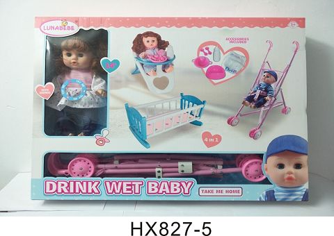 14 inches of water and urine doll with dining chair, cradle, plastic cart, with 6 sound IC