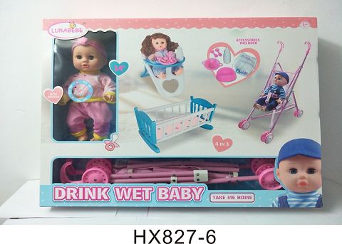 14 inches of water and urine doll with dining chair, cradle, plastic cart, with 6 sound IC