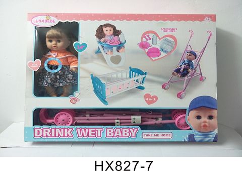 14 inches of water and urine doll with dining chair, cradle, plastic cart, with 6 sound IC