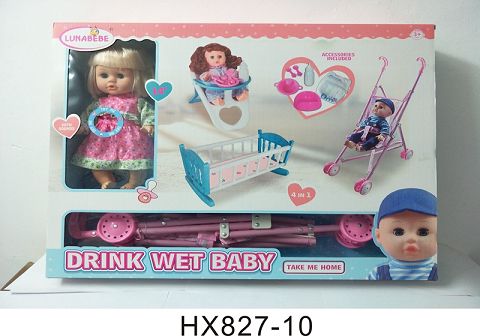14 inches of water and urine doll with dining chair, cradle, plastic cart, with 6 sound IC