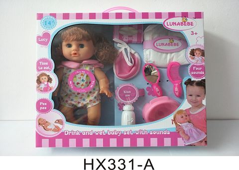 14 inches live eye six sound water urine baby