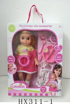 15 "6 sound blow bottle doll with accessories, hanging clothes