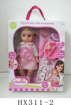15 "6 sound blow bottle doll with accessories, hanging clothes
