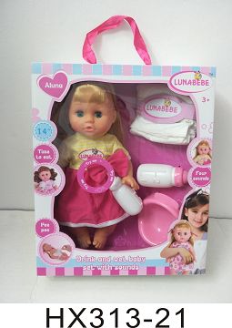 14 inches live eye six sound water urine baby