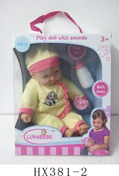 16 "cotton body dead eye doll with milk bottle, pacifier without IC