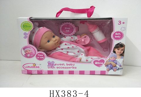 13 "cotton body doll with pacifier, bottle, no IC